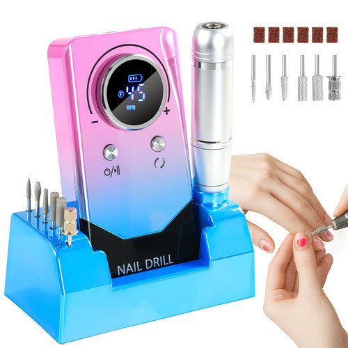 Droyek Electric Nail Drill Portable Nail Drill Professional 45000 RPM 6 Salon Quality Drill bits 6 Sanding Bands Portable & Low Noise for Acrylic Nails Gel Polishing Removing Bits Kit for Home Use