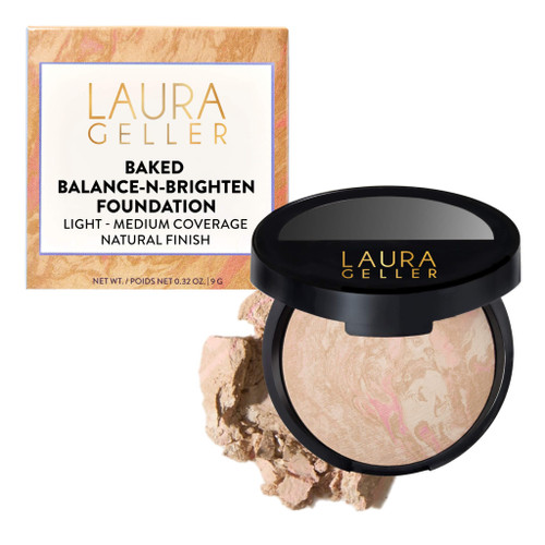 LAURA GELLER NEW YORK Award-Winning Baked Balance-n-Brighten Color Correcting Powder Foundation – Handmade in Italy – Buildable Coverage, Matte Finish – For Mature & Sensitive Skin – 01 Porcelain