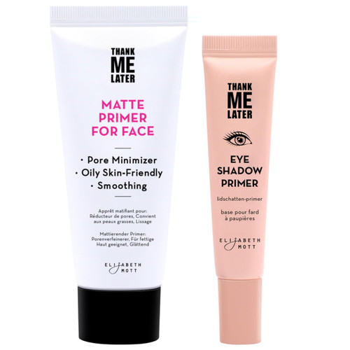 Elizabeth Mott Thank Me Later Face & Eye Primer Bundle – Pore Minimizer for Face, Smoothing and Soft Matte Finish Face Primer & Crease Prevention Eye Primer for Long-Wearing Makeup – 10g & 30g