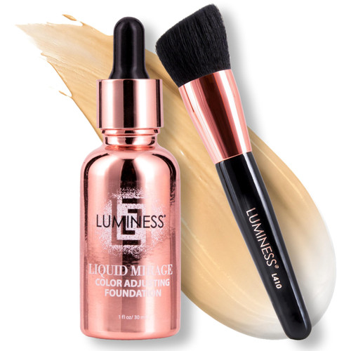 LUMINESS Liquid Mirage w/SPF 50 Color Adjusting Foundation Kit - Color Changing Foundation, SPF 50 Primer & Makeup Brush, Face Makeup for Mature Skin, 4in1 Liquid Foundation, Concealer & Moisturizer