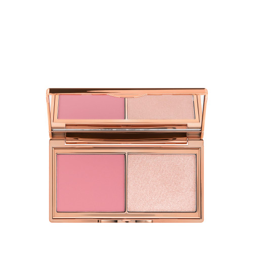 Charlotte Tilbury Mini Hollywood Blush & Glow Glide Palette, Powder Blush & Highlighter Compact, Face Makeup Duo, Travel Size Makeup Palette - Rosy Pink Blush/Pearlescent Pink Highlighter