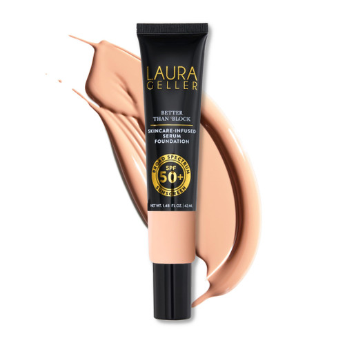LAURA GELLER NEW YORK Better Than 'Block Skincare-Infused Serum Foundation SPF 50+ for Mature Women –01 Fair, Buildable Coverage – Niacinamide, Vitamins B5 & E – Lightweight, Radiant Finish