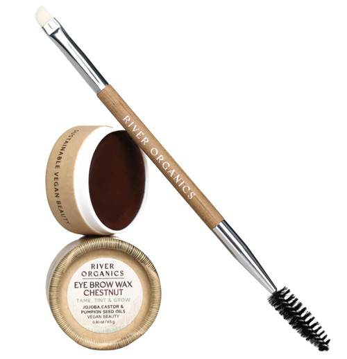 Zero Waste Eyebrow Wax & Growth Serum in Clear, Ash, Caramel, Chestnut, Dark by River Organics (Chestnut + Brush)