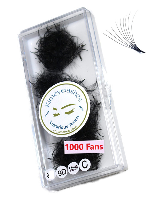 Kimeyelashes 8D 9D 10D 12D - 0.05 C and D Curl 500-1000 Premade volume fans loose Fans, Handmade eyelash extensions supplies Russian volume lash promade fan (11mm, 9D - Curl C)