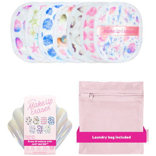 The Original MakeUp Eraser 7-Day Set, Erase All Makeup with Just Water, Including Waterproof Mascara, Eyeliner, Foundation, Lipstick, Sunscreen, and More! Seashells, 7ct.