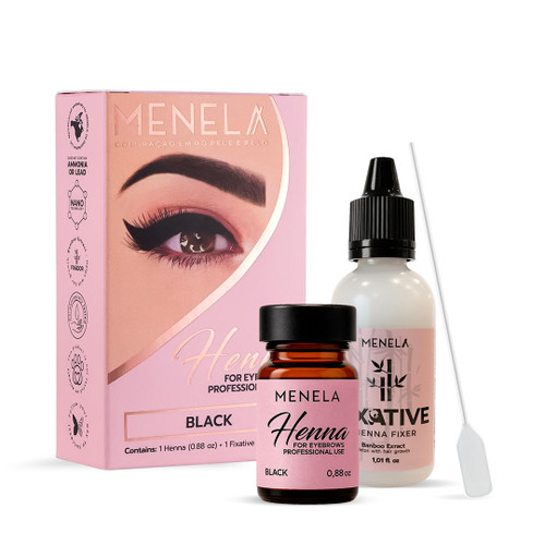 MENELA Black Henna Color Kit – Up to 60 Applications, Includes 2.5g Henna & 15ml Fixer, Bamboo Extract, DIY & Professional Use, Vegan, Ammonia-Free