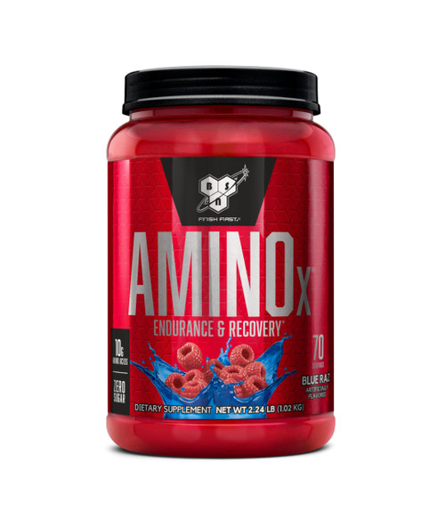 BSN Amino X Muscle Recovery & Endurance Powder with BCAAs, 10 Grams of Amino Acids, Keto Friendly, Caffeine-Free, Support Endurance, Zero Sugar, Blue Raz, 70 servings, 35.84 Ounce (Packaging May Vary)