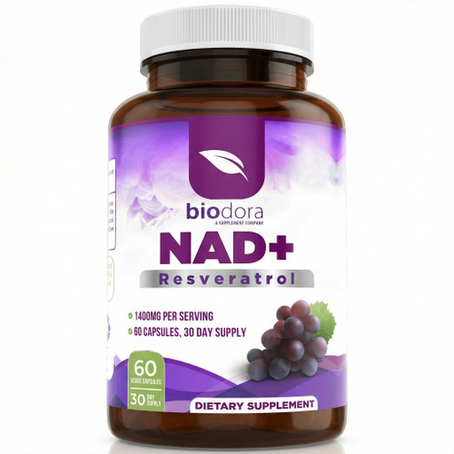 Biodora Resveratrol NAD+ 1400mg | Trans-Resveratrol Antioxidant NAD Supplement with NAD | Support Cellular Health, Energy & Anti Aging (60 Capsules)