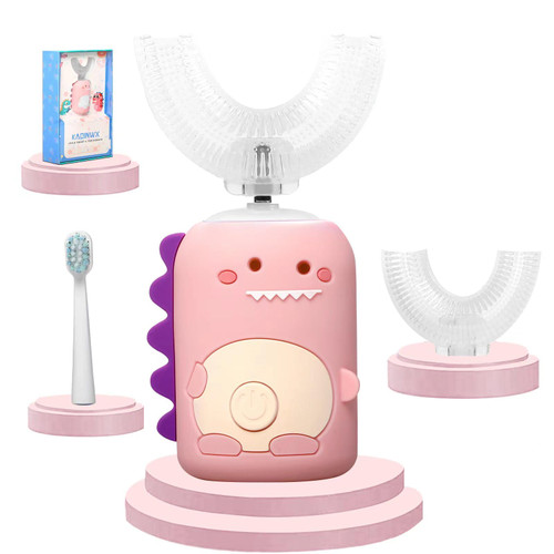 KAQINWX Kids U Shaped Electric Toothbrush for Age 2-12, Rechargeable Toddler Toothbrush with 60S Smart Timer, Dinosaur Design, IPX7 Waterproof & 360°Cleaning,Develop Kids' Brushing Habits