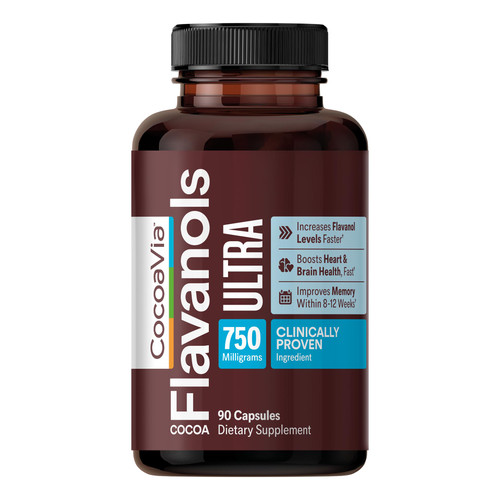 CocoaVia Ultra 750mg Cocoa Flavanols – Heart & Brain Support, Memory & Blood Circulation Booster, High Flavanol Cocoa for Nitric Oxide, Energy & Oxygen Boost, Vegan, Gluten-Free, 30-Day Supply