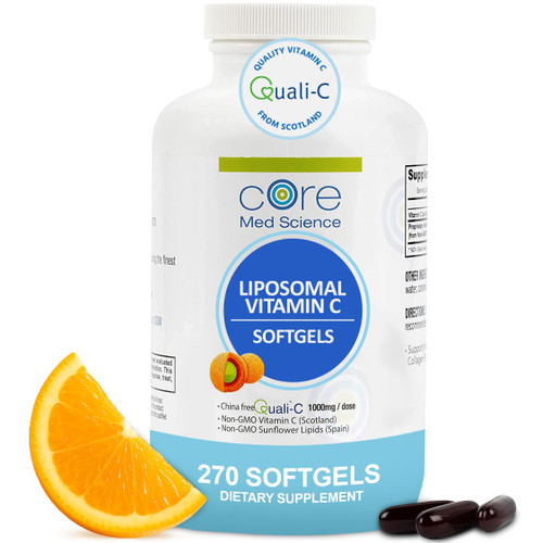 Core Med Science Liposomal Vitamin C 1000mg, 270 Softgels - Non-GMO Natural Liposomal Vitamin C Supplement that Promotes Healthy Skin - Immune System Booster for Adults, Supports Collagen Formation