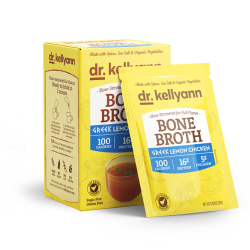 Dr. Kellyann Greek Lemon Bone Broth Packets (7 Servings) – 16g Protein, Grass-Fed Hydrolyzed Collagen, Keto & Paleo-Friendly