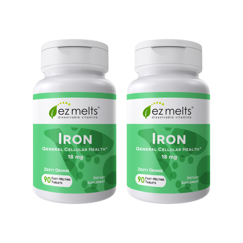 EZ Melts Iron - Supplement for Daily Energy & Iron Support - with Vitamin C - No Artificial Flavors - Non-GMO & Vegan - Zesty Orange - 180 Dissolvable Tablets (180 Servings)