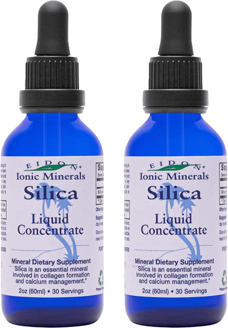 Eidon Liquid Silica Mineral Concentrate - Silica Supplement for Hair, Skin, and Nails, Supplement Drops to Support Collagen Production & Hair Loss for Women & Men, Helps Manage Calcium - 2 oz, 2 Pack