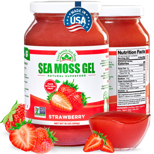 EverSmith Organics - Wildcrafted Irish Sea Moss Gel | Made in USA | Rich in Nutrients | Sea Moss Gel Raw | Jarred Vegetables & Fruits | Strawberry (1 Jar)