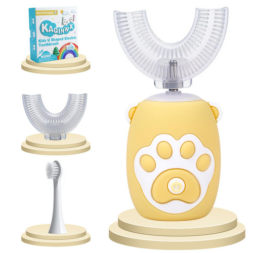 KAQINWX Kids U Shaped Electric Toothbrush for Age 2-12, Rechargeable Toddler Toothbrush with Smart Timer & 3 Clean Modes, Cat's Claw Design, IPX7 Waterproof, 3 Brush Heads & 360°Cleaning