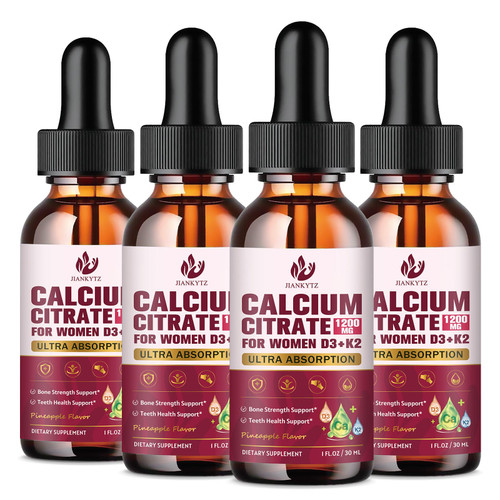 (4 Pack) Calcium Citrate with Vitamin D3 Liquid Drops for Women - Bones, Teeth, Immune Support, 1200mg Calcium Citrate Liquid Drops with Vitamin D3 K2, Vegan, Sugar-Free, 1 Fl Oz