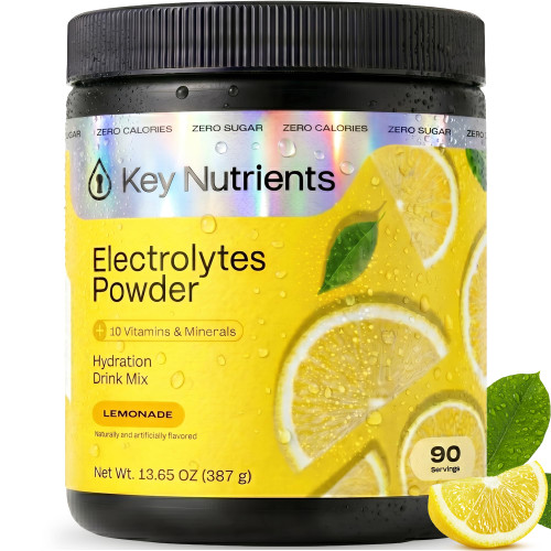 KEY NUTRIENTS Multivitamin Electrolytes Powder No Sugar - Refreshing Lemonade Electrolyte Powder - Sodium & Energy Supplement - Hydration Powder - No Calories - 90 Servings - Made in USA