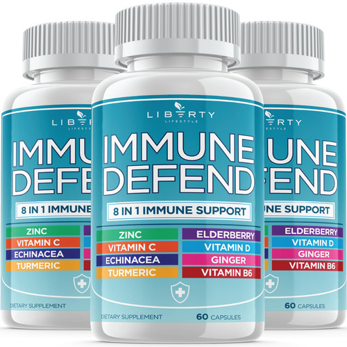 Liberty Lifestyle 8 in 1 Immune Supplement with Echinacea, Vitamin C and Zinc 50mg, Vitamin D 5000 IU, Turmeric Curcumin & Ginger, B6, Elderberry 180 Count (Pack of 3)