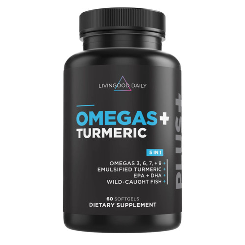 Livingood Daily Omega 3 6 9 Plus Turmeric Curcumin Supplement, 60 Softgels