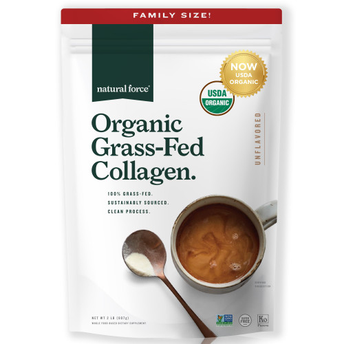 Natural Force Organic Clean Collagen Peptides Powder - USDA Certified Organic & Non-GMO, Keto & Paleo Certified - Hydrolyzed Type I & III Protein Powder with Essential Amino Acids – Unflavored, 32oz