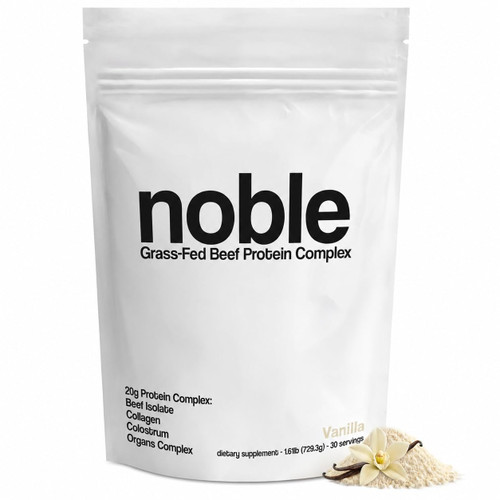 Noble Grass Fed Beef Protein Powder | Beef Protein w/Collagen, Colostrum, Organ Blend | Carnivore, Keto Friendly | Whey, Gluten Free | Muscle, Gut Health, Skin, Joint Support | 30 Servings, Vanilla