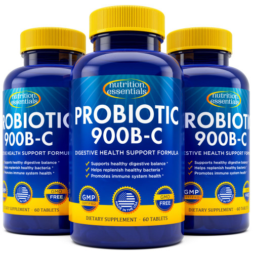 Nutrition Essentials Probiotics for Women and Men with Natural Lactase Enzyme & Prebiotic Fiber for Digestive Health - 80percent + Stronger Supplement for Gut Health Support - 3 Count of 60 Tablets