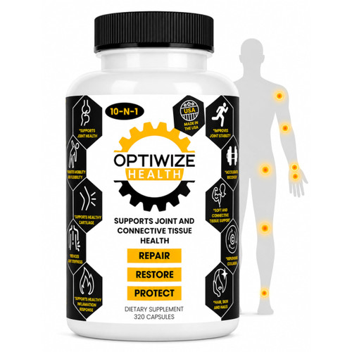 OptiWize 10-N-1 Joint Support Hydrolyzed Collagen,MSM, Hyaluronic Acid, Glucosamine,Chondroitin & More- Targets Joint Discomfort, Improves Mobility & Flexibility 320 Caps for Men & Women Made in USA