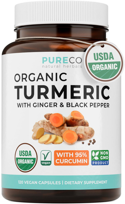 Organic Turmeric Ginger Black Pepper Supplement - High Potency Organic Turmeric Curcumin Capsules with Ginger & Black Pepper for Enhanced Benefits and Absorption - Vegan & Non-GMO (4 Month Supply)