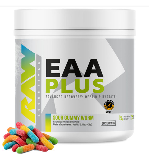 RAW EAA Plus, Amino Acids Powder, Sour Gummy (30 Servings) - Pre Workout Amino Energy Powder for Advanced Endurance, Recovery & Lean Muscle Growth - BCAA Amino Acids Supplement for Men & Women