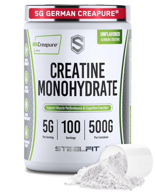 SteelFit Creapure Creatine Monohydrate Powder, Unflavored - German Creatine Powder for Men & Women - Gym Workout Nutritional Supplements for Muscle Gain, Brain Health & Strength Building, 100 Servings