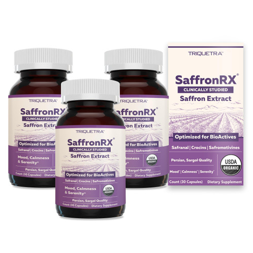 Organic Saffron Extract: Optimized Extract with Safromotivines, Safranal, and Crocins – Clinically Studied | Premium Persian Sargol Quality | Supports Mood, Calmness, and Relaxation – 3-Pack