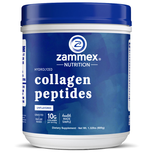Zammex Grass Fed Collagen Peptides Type 1 & 3 Unflavored, Peptide Rich Keto Protein for Coffee & Drink Mix, Hair Skin Nails Support, Hydrolyzed Supplement Powder for Men & Women, 1.31 LBS (600 g)