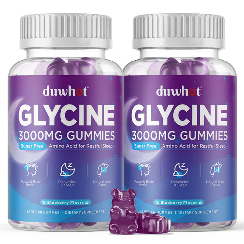 duwhot Glycine Gummies, 3g(3000 mg) Glycine Supplements for Sleep, Detox, Relax, Nerve Support, Blueberry Flavor, Sugar-Free, Vegan, Non-GMO, Gluten-Free, 120 Ct.