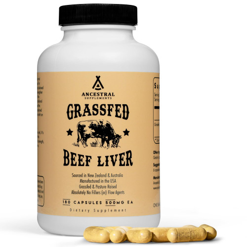 Ancestral Supplements Grass Fed Beef Liver 180 Capsules, Supports Energy Production, Detoxification, Digestion, Immunity and Full Body Wellness, Non-GMO, Freeze Dried Liver Health Supplement