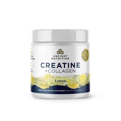Ancient Nutrition Creatine + Collagen + Electrolytes – Muscle Strength, Lean Body Mass, Joint Comfort & Cognitive Support – Includes 5g Creatine Monohydrate for Women, Lemon (30 Servings)