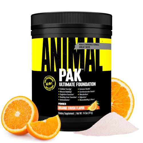 Animal Pak - Convenient All-in-One Vitamin & Supplement Powder, Orange Crush - Zinc, Vitamins C, B, D, Amino Acids, Immune Support, Digestive Enzymes - Daily Multivitamin for Women & Men - 60 Scoops
