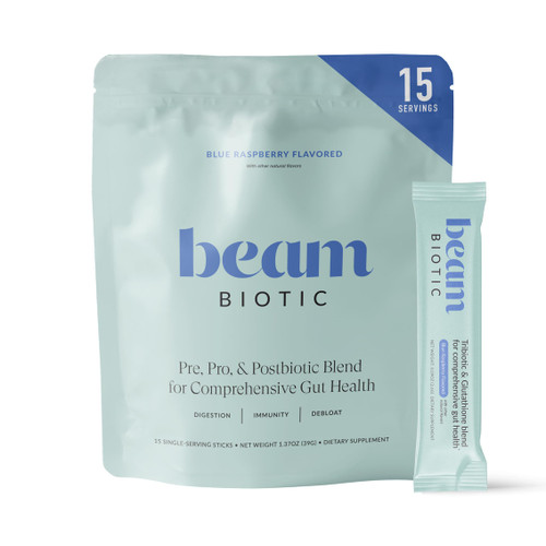 BEAM Biotic Probiotics for Women – Gut Health & Digestive Health Powder with Pre, Pro & Postbiotics + Glutathione, Daily Probiotic Drink for Bloating Relief & Gut Balance, 15 Servings, Blue Raspberry