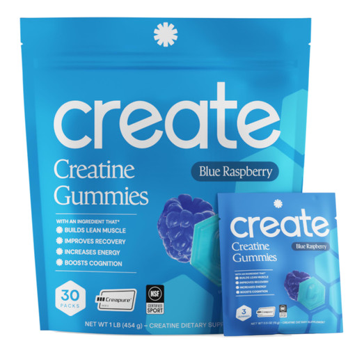 Create Creatine Gummies for Men & Women – NSF Certified, Made with Creapure Creatine Monohydrate, Great Tasting, Anti-Melting Formula, 30ct Standup Pouch, 90 Gummies (Blue Raspberry)