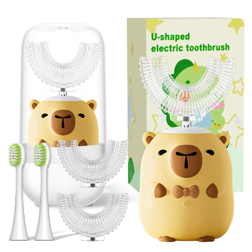 Kids Electric Toothbrushes, U Shaped Ultrasonic Toothbrush,Rechargeable Kids Toothbrush w/Smart Timer, Sonic Toothbrush (Yellow (Ages 7-15))