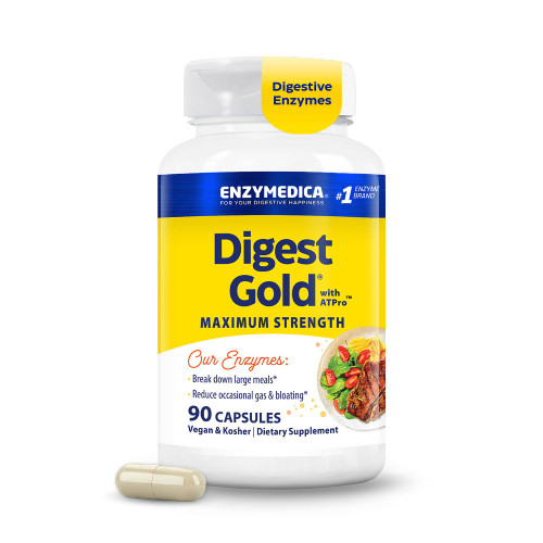 Enzymedica Digest Gold - Digestive Enzyme Supplement for Women & Men, Enzyme Capsules for Digestion, Gut Health Support, Helps Gas & Bloating, ATPro Energy Support, Maximum Strength, Vegan - 90 Caps