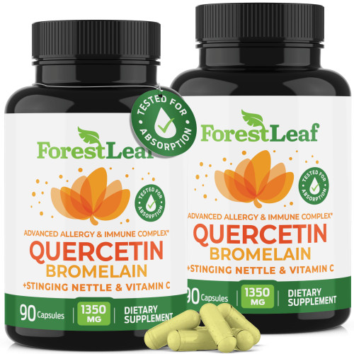 ForestLeaf Quercetin with Bromelain - 1350mg Blend with Vitamin C & Stinging Nettle, Advanced Quercetin 500mg Supplement, Non-GMO Gluten Free, Natural Immune & Respiratory Function 180 Veggie Capsules