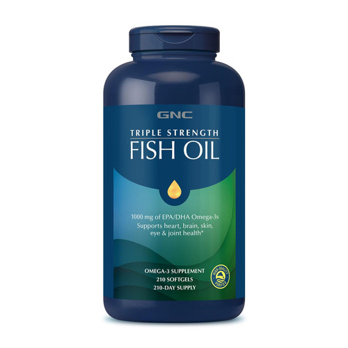 GNC Triple Strength Fish Oil Omega 3 Supplement, 1000mg EPA and DHA, Supports Heart, Brain, Skin, Eye and Joint Health, 210 Softgels