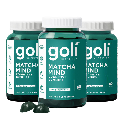 Goli Matcha Mind Cognitive Gummies with Cognizin Citicoline - 250mg Citicoline Plus Matcha Powder - Brain Health and Focus Support - Vegan, Non-GMO, Gluten-Free, 180 Count (3 Pack)