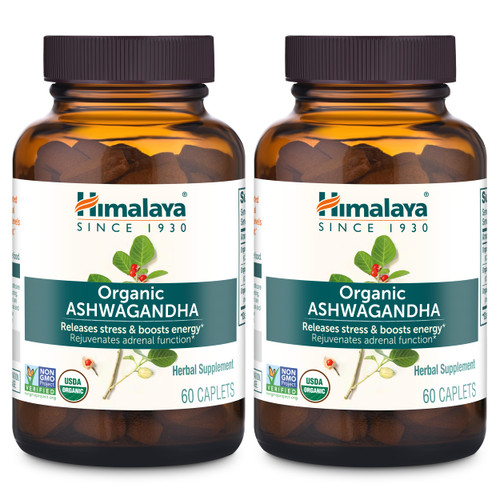 Himalaya Organic Ashwagandha Root, 120 Day Supply - Herbal Adrenal Support Supplements for Stress Relief and Energy Support - USDA Organic, Non-GMO, Vegan, Gluten Free, 670 mg, 120 Caplets