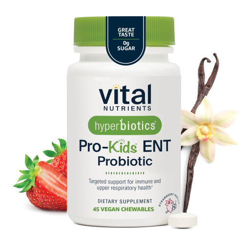 Hyperbiotics Vital Nutrients Pro Kids Probiotic ENT | Toddler Probiotics for Kids Ear, Nose and Throat | Targeted Immune and Digestive Health | Strawberry-Vanilla 45 Sugar-Free Chewable Tablets