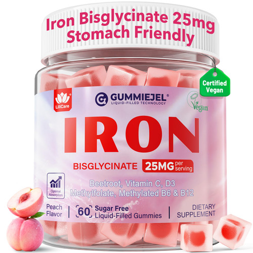 2 Pack - Iron Gummies for Women 25mg Plus Vitamin C, Beet Root, Methylated B6, B12, Methylfolate for Iron Deficiency, Anemia, Energy Boost, Sugar Free Iron Supplement, Non-Constipating, No After Taste
