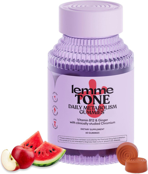 Lemme Tone Metabolism & Body Toning Gummies with Apple Cider Vinegar, Clinically Studied Chromium & B12, Blood Sugar & Weight Management Support, Watermelon Apple Flavor, 60 Count, 30-Day Supply