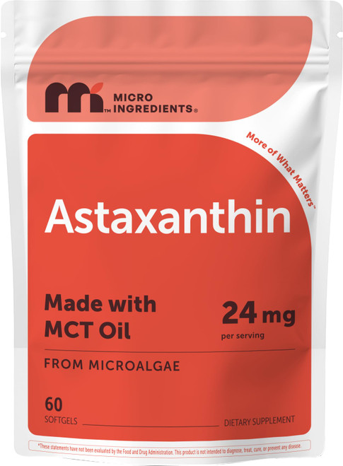 Micro Ingredients Astaxanthin 24mg with MCT Oil, 60 Softgels, 2 Month Supply | Max Strength Astaxanthin Antioxidant Supplements | Fresh Microalgae Source | Non-GMO, Gluten Free, No Soy
