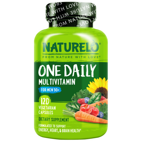 NATURELO Mens Multivitamins for Men 50+ - One Daily Multivitamin for Men with Vitamins, Minerals & Organic Whole Foods, Boost Energy & Health, Non-GMO, 120 Vegetarian Capsules